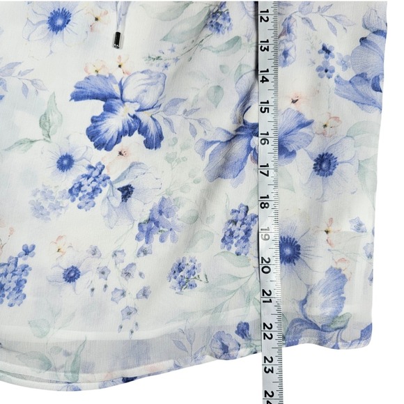 Rachel Zoe XS Floral Blouse Sheer Long Balloon Sleeve Ruffle Neck Tie Top Nwot - Picture 7 of 9